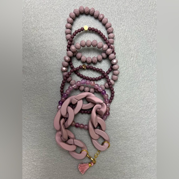 Muted Purple Color Boho Chic Stacked Bracelet Set - Trendy Layered Bracelet Set - Picture 6 of 7